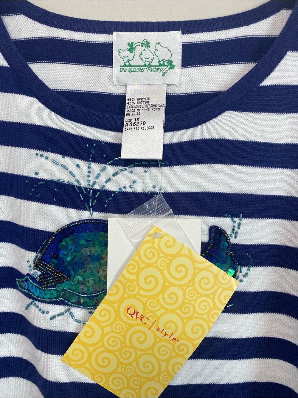 Quacker Factory Top 1X Vintage Sequin Coastal Teacher Festival Whimsy Quirky NWT - Picture 3 of 4